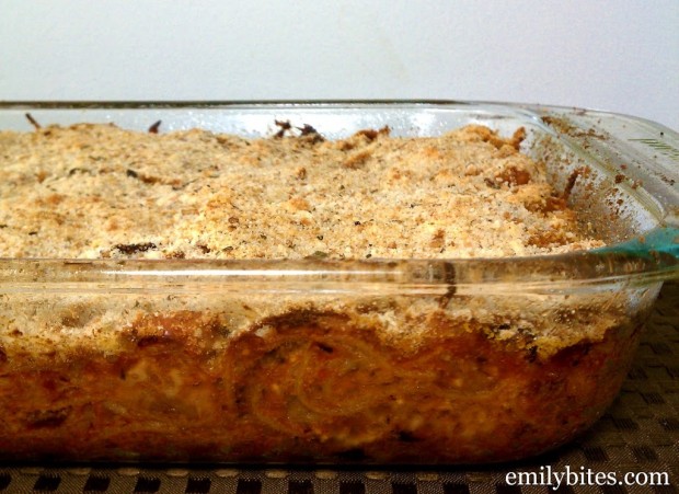 Spicy Sausage and Eggplant Spaghetti Bake