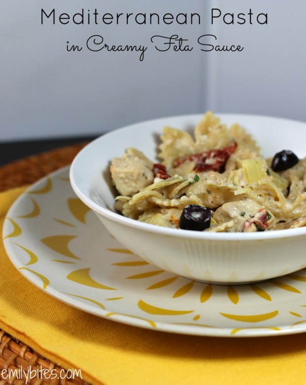 Mediterranean Pasta in a Creamy Feta Sauce