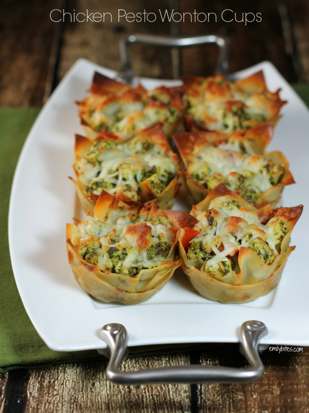 Chicken Pesto Wonton Cups
