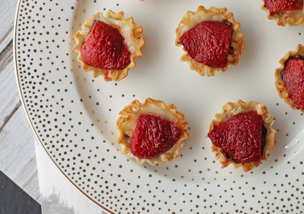 Roasted Strawberry, Brie and Chocolate Mini Tarts