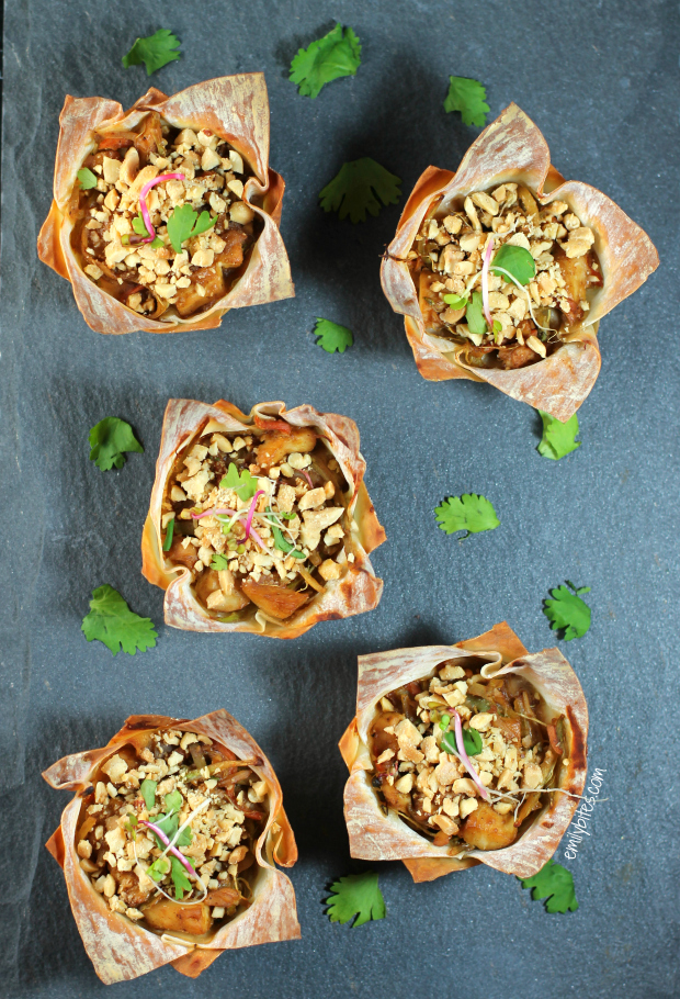 Thai Peanut Chicken Wonton Cupcakes