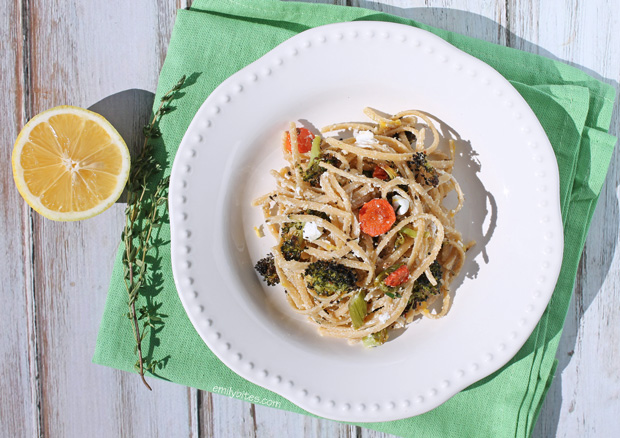 Linguine with Roasted Vegetables and Goat Cheese