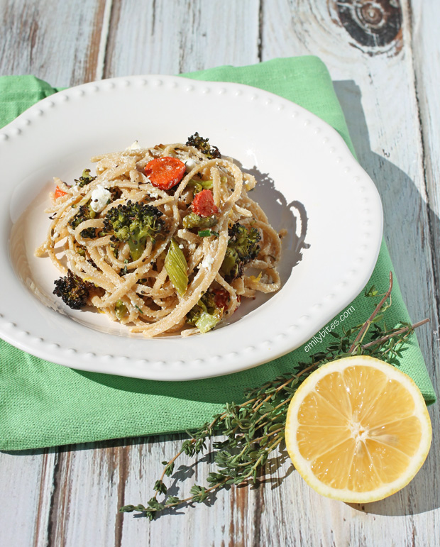 Linguine with Roasted Vegetables and Goat Cheese