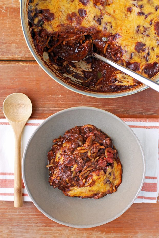 One-Pot Cincinnati Chili Spaghetti Bake