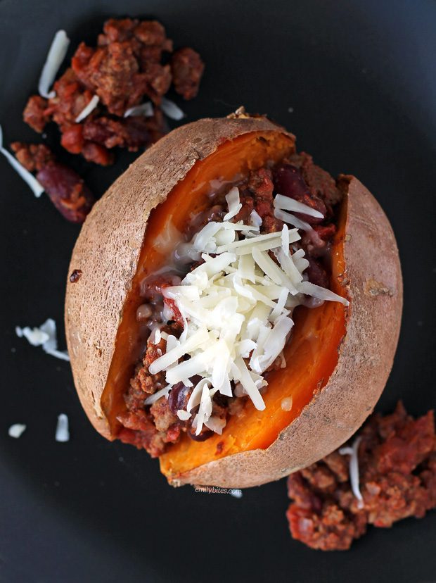 Chili Cheese Stuffed Sweet Potatoes