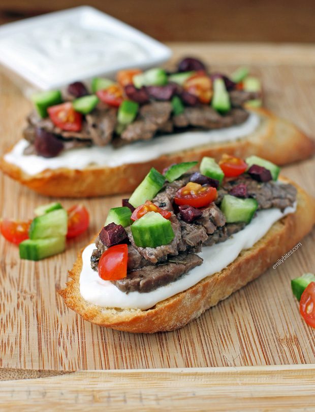 Open-Faced Greek Steak Sandwiches