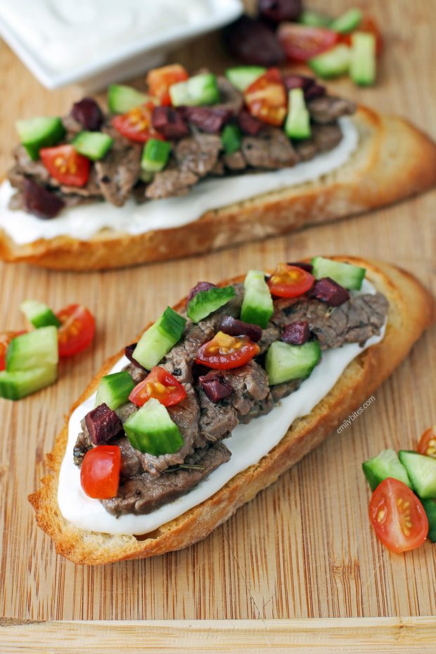 Open-Faced Greek Steak Sandwiches