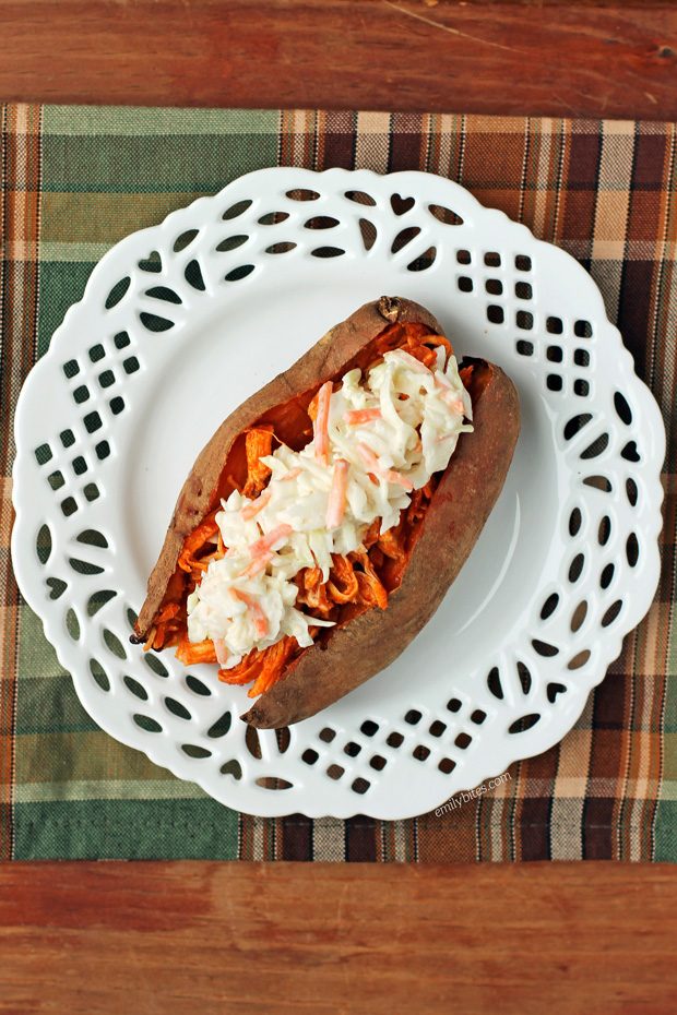 Buffalo Chicken Stuffed Sweet Potatoes