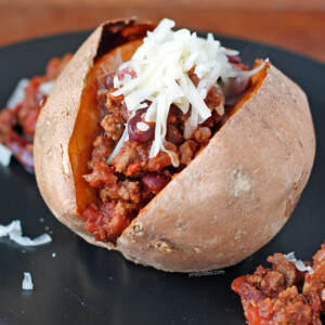 Chili Cheese Stuffed Sweet Potatoes