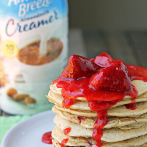 Strawberry Almond Cream Pancakes stack