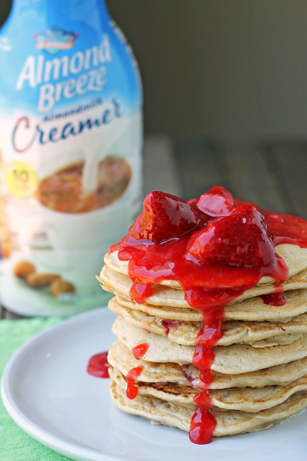 Strawberry Almond Cream Pancakes stack