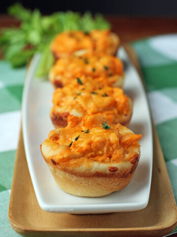 Mini Buffalo Chicken Dip Bread Bowls in a row