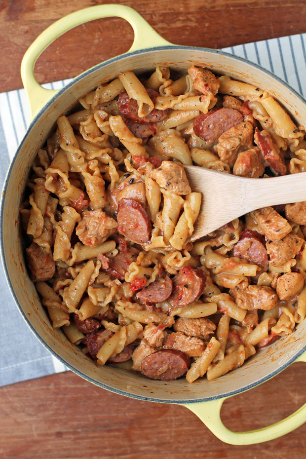 One-Pot Cajun Chicken and Sausage Pasta in a pot