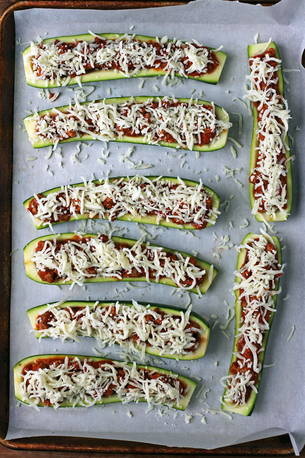 Italian Sausage Stuffed Zucchini before baking