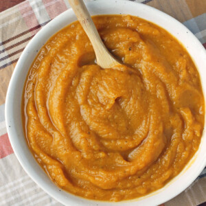 Mashed Butternut Squash in a serving bowl