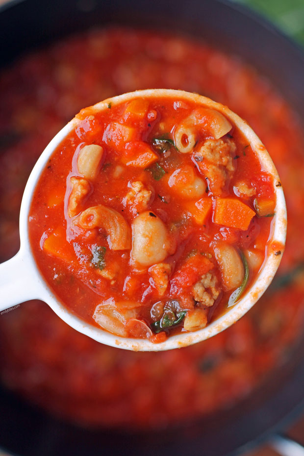 Ladle of Pasta Fagioli Soup