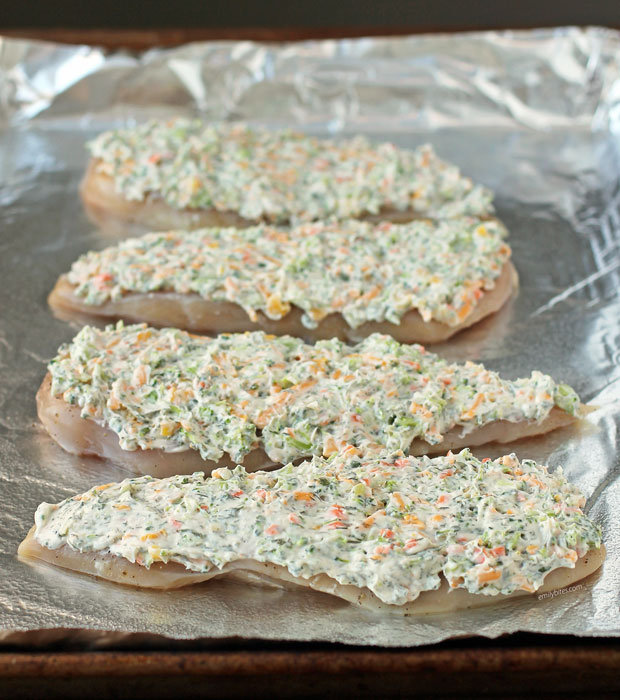 Cheesy Garden Vegetable Baked Chicken before cooking