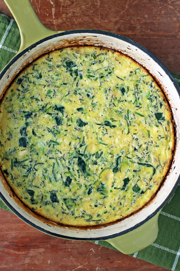 Vegetable Feta Frittata in the pan