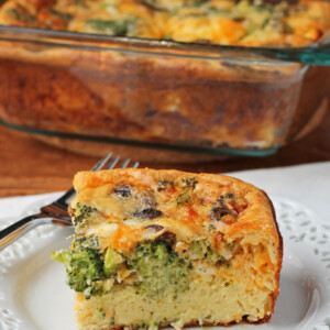 Three Cheese Broccoli Brunch Bake slice on a plate