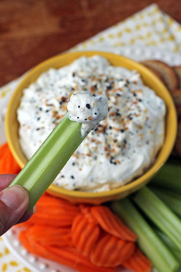 Everything Cream Cheese Dip on celery