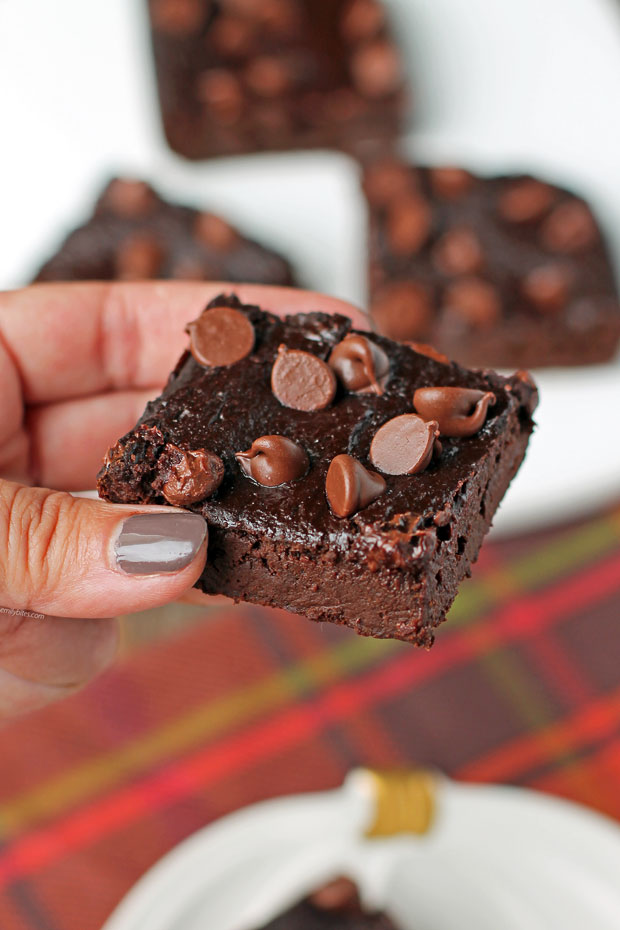 Fudgy Pumpkin Chocolate Brownie in hand