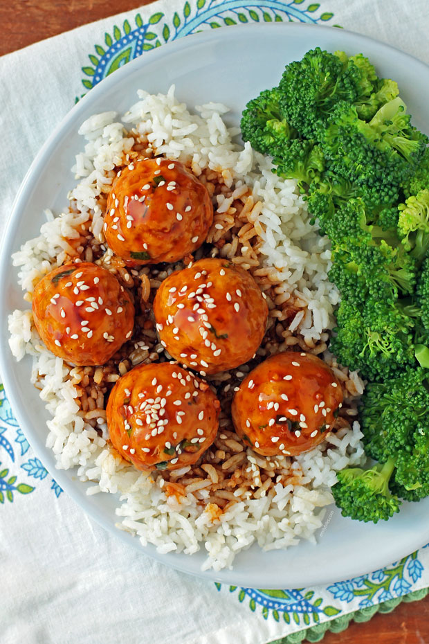 Pineapple Teriyaki Meatballs overhead
