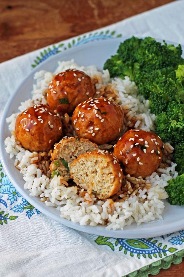 Pineapple Teriyaki Meatballs cut open