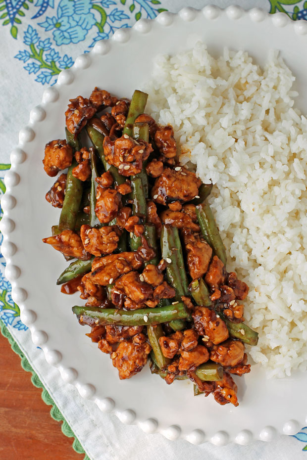 Garlic Green Bean and Turkey Stir Fry with rice