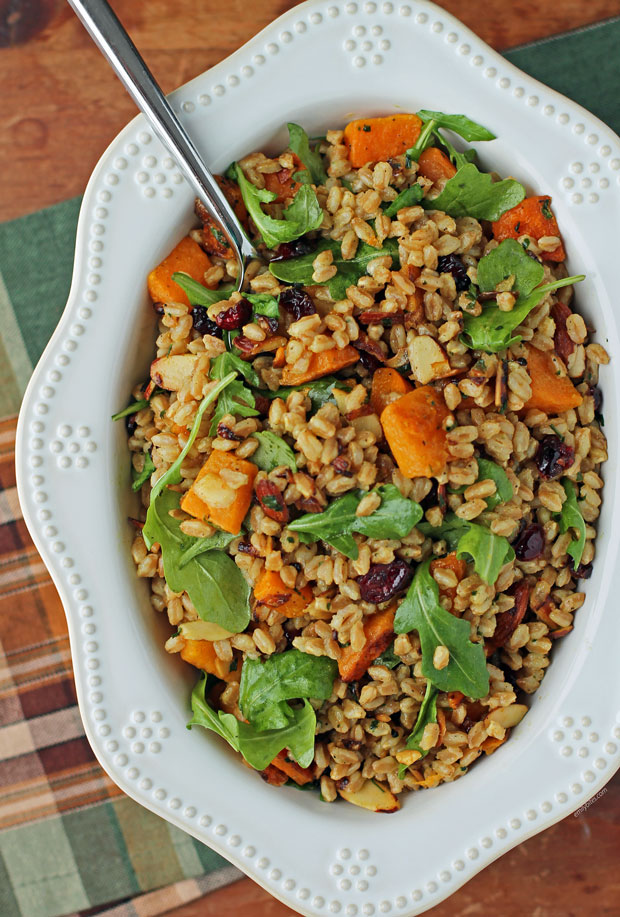 Warm Butternut Squash Farro Salad close up