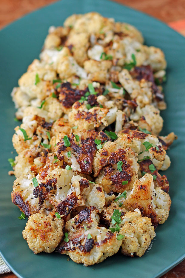 Garlic Parmesan Roasted Cauliflower close up
