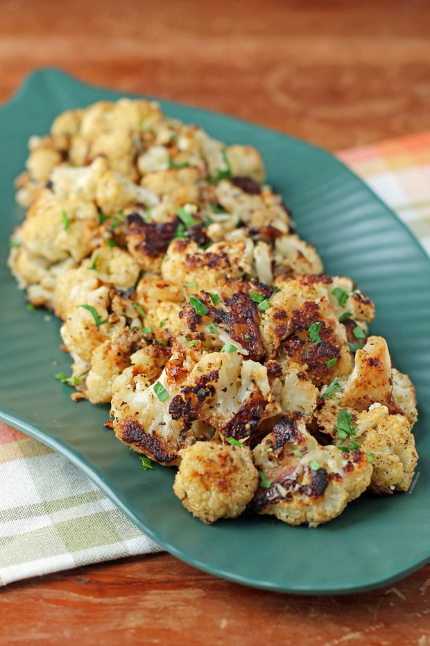 Garlic Parmesan Roasted Cauliflower side view