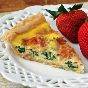 Goat Cheese Prosciutto Quiche slice close up