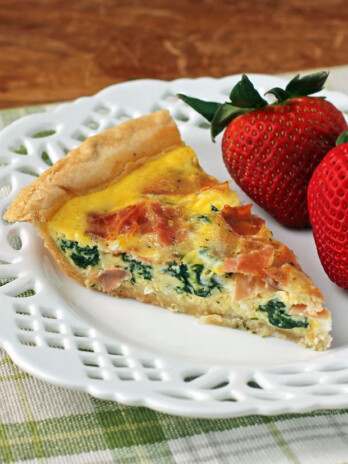 Goat Cheese Prosciutto Quiche slice close up