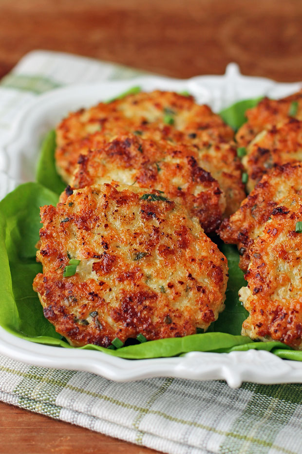 Herb and Cheese Chicken Fritters close up
