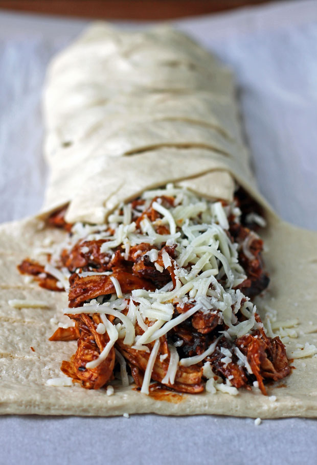 Barbecue Chicken Pizza Braid being braided