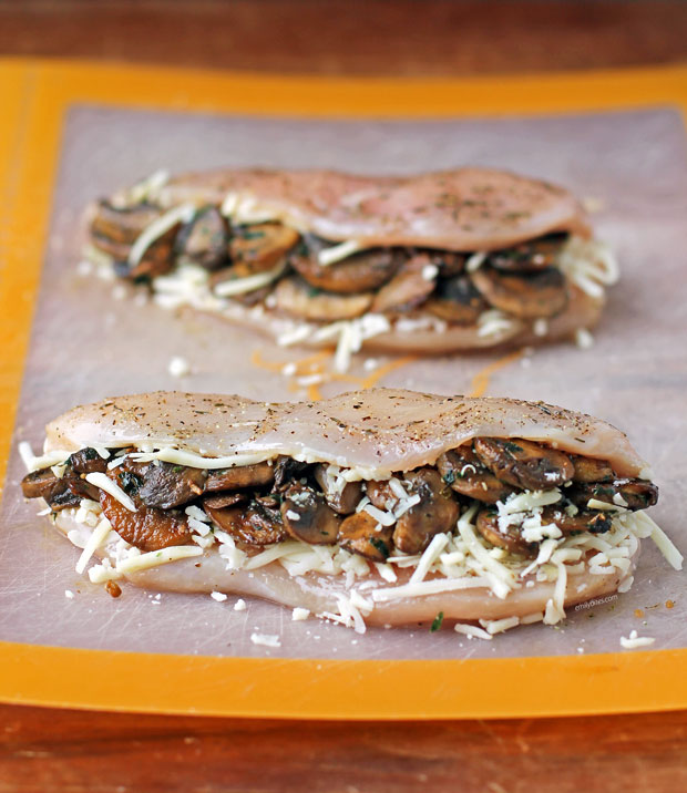 Mushroom and Mozzarella Stuffed Chicken before cooking