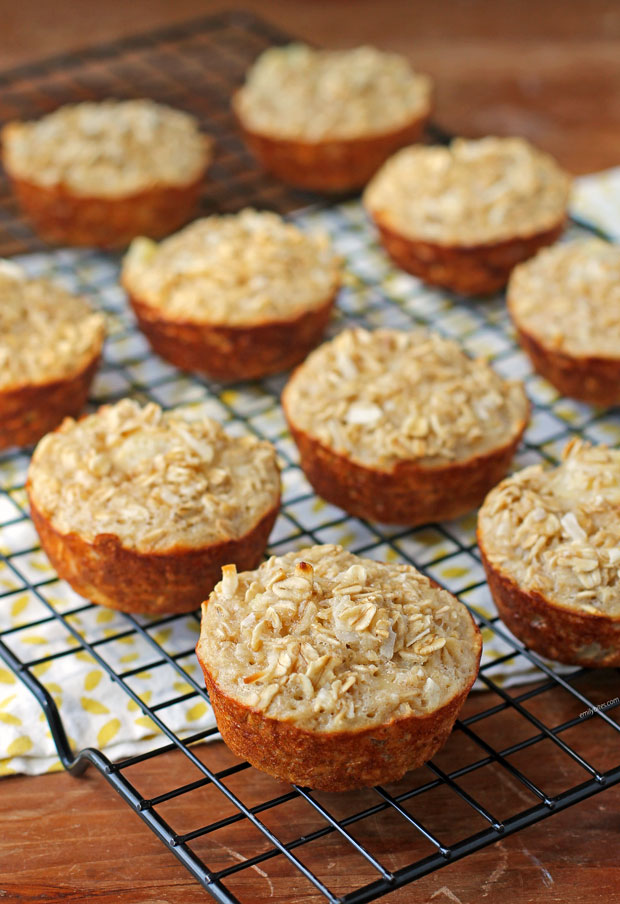 Pineapple Coconut Baked Oatmeal Singles on a cooling rack