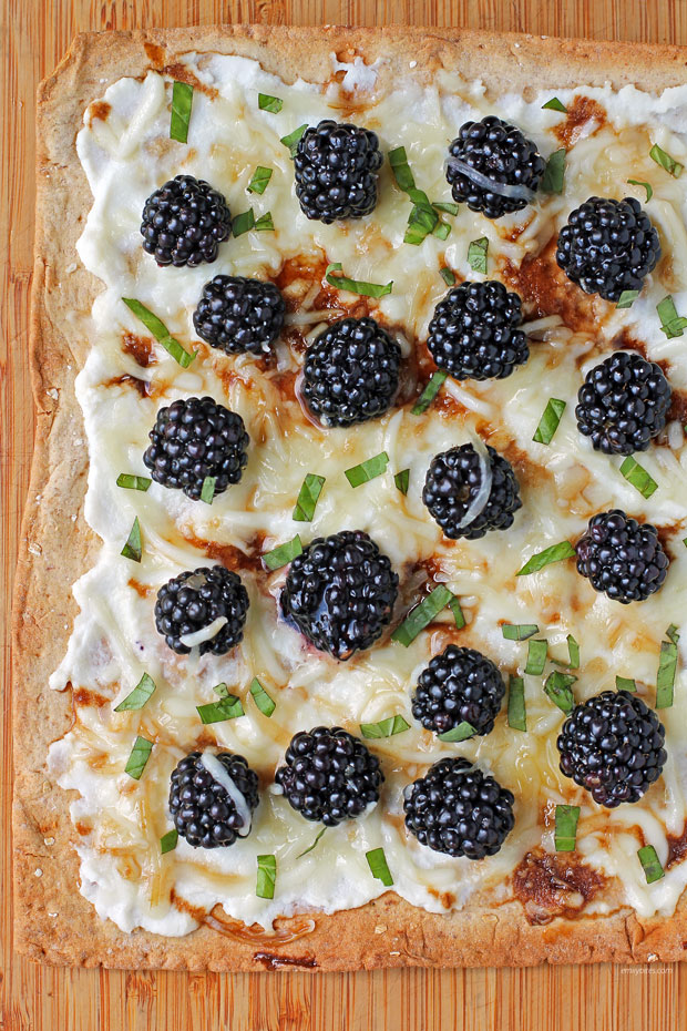 Blackberry Ricotta Flatbread on a cutting board