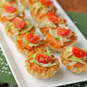 Taco Dip Bites lined up on a plate