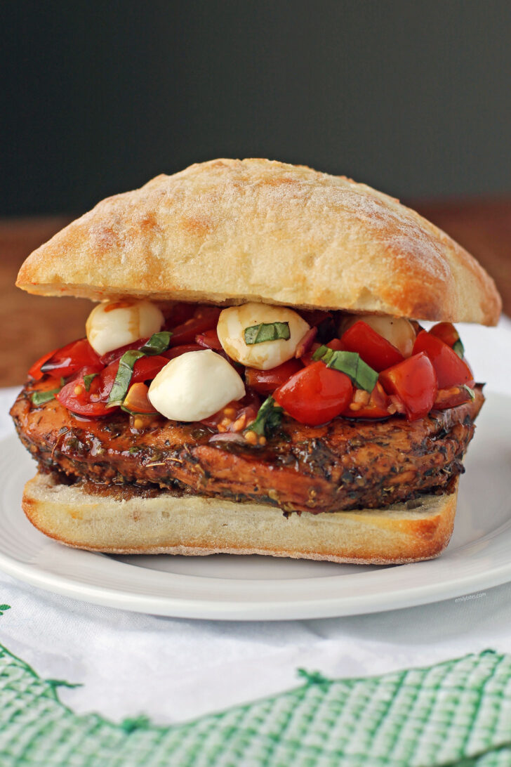 Bruschetta Chicken Sandwich on a plate
