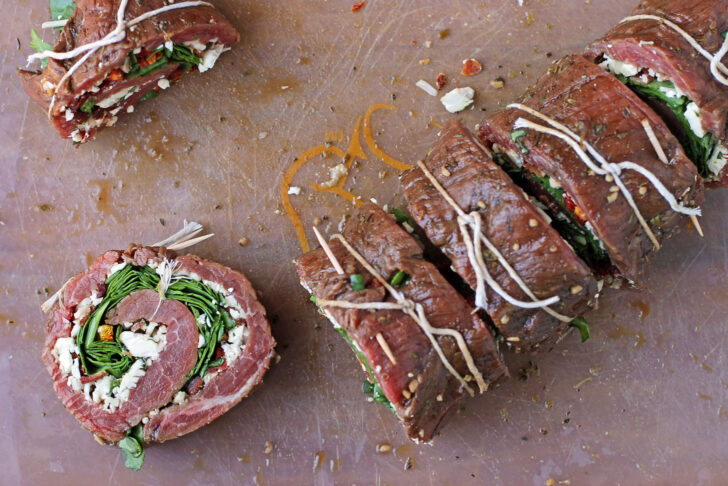 Stuffed Balsamic Flank Steak Pinwheels before cooking