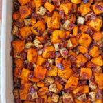 Maple Bacon Butternut Squash and Apple Bake in a baking dish