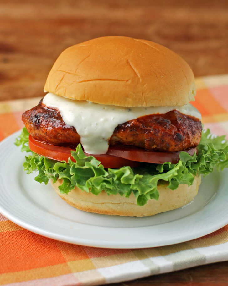 Buffalo Chicken Sandwich close up on a plate