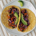Chorizo Sweet Potato and Black Bean Tacos on a plate